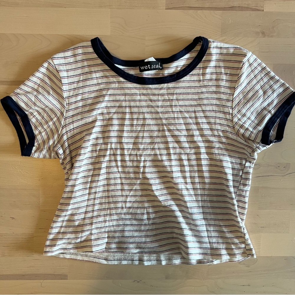 Wet seal vintage striped cotton baby tee crop top size small